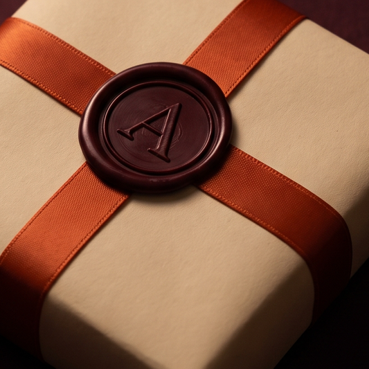 Shipping Protection: a cream parcel tied with an ember ribbon and a wax seal