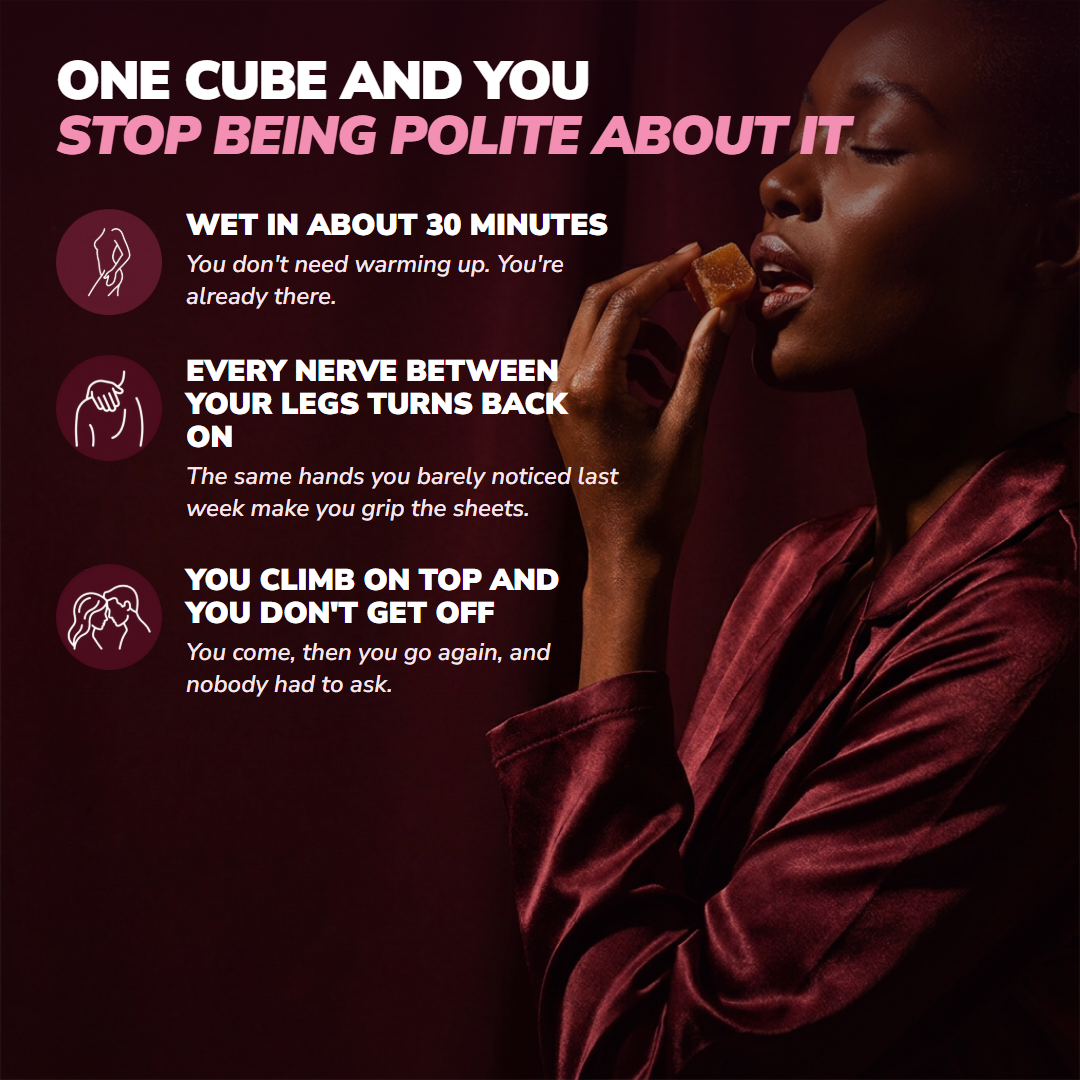 A woman in profile lifting an Ardent peach cube to her lips